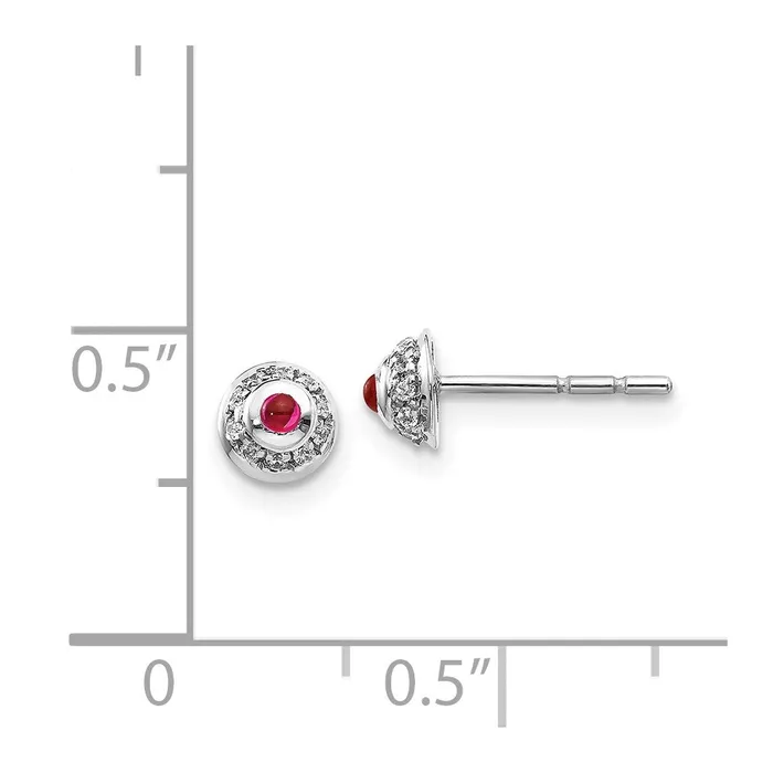 WB Choice Jewelry Earrings 14k White Gold Diamond and Cabochon Ruby EarringsWBCEM4030RU008WA