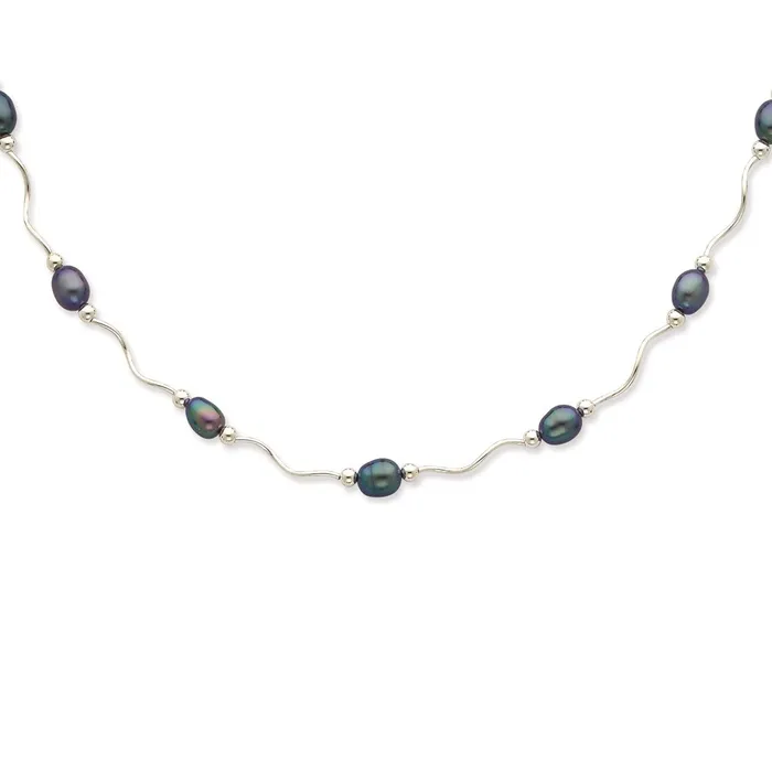 WB Choice Jewelry Necklaces Sterling Silver Rhplated 67mm Black FW Cultured Pearl NecklaceWBCQH485418
