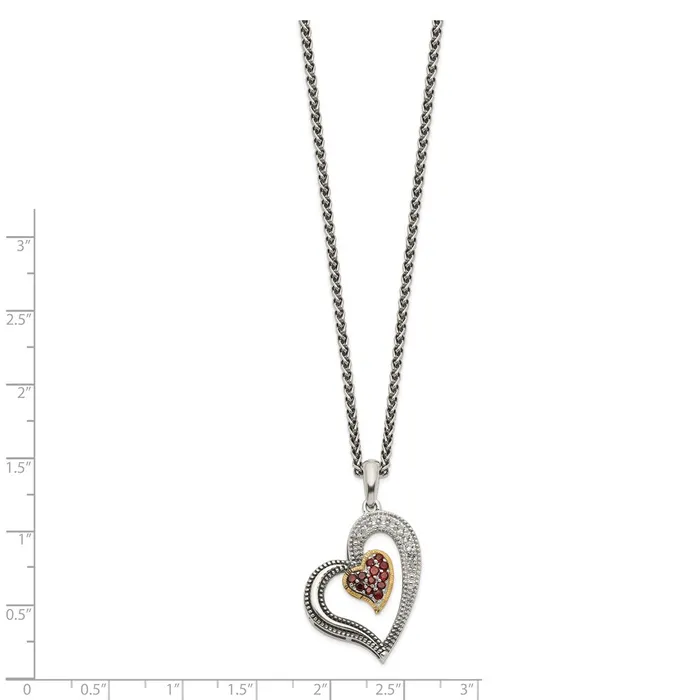 WB Choice Jewelry Necklaces Sterling Silver w14k Garnet White Topaz Heart NecklaceWBCQTC1408 WB Choice Jewelry Necklaces Sterling Silver w14k Garnet White Topaz Heart NecklaceWBCQTC1408